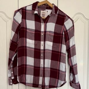 Red and White Plaid Button-Up Shirt